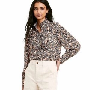 Nili Lotan Floral Button Down Shirt - Black and Cream
